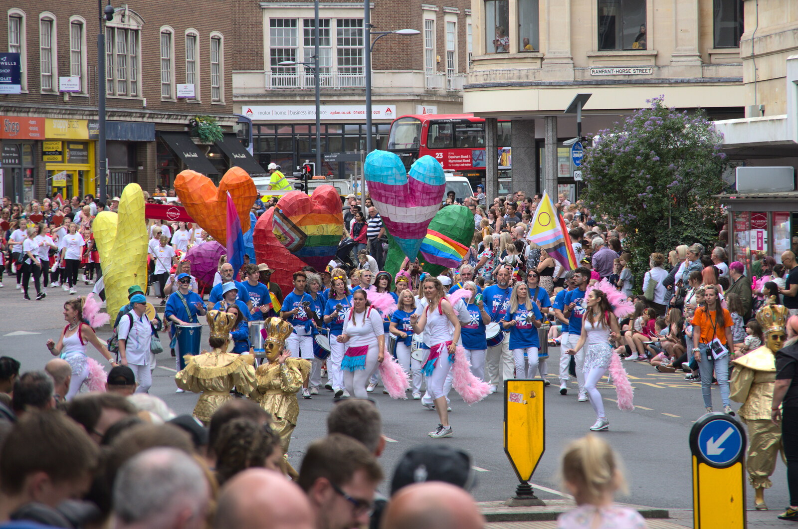 A samba group heads down the street from The Lord Mayor's Procession, Norwich, Norfolk - 2nd July 2022