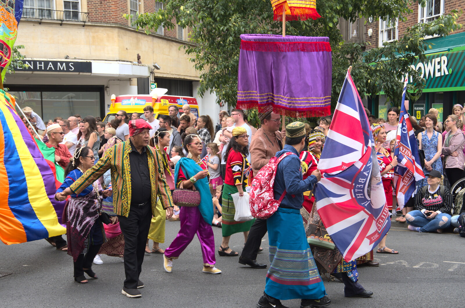 A colourful group outside the old Debenhams from The Lord Mayor's Procession, Norwich, Norfolk - 2nd July 2022