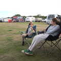 Camping in the Dunes, Waxham Sands, Norfolk - 9th July 2022, Harry and Isobel hang out by the van