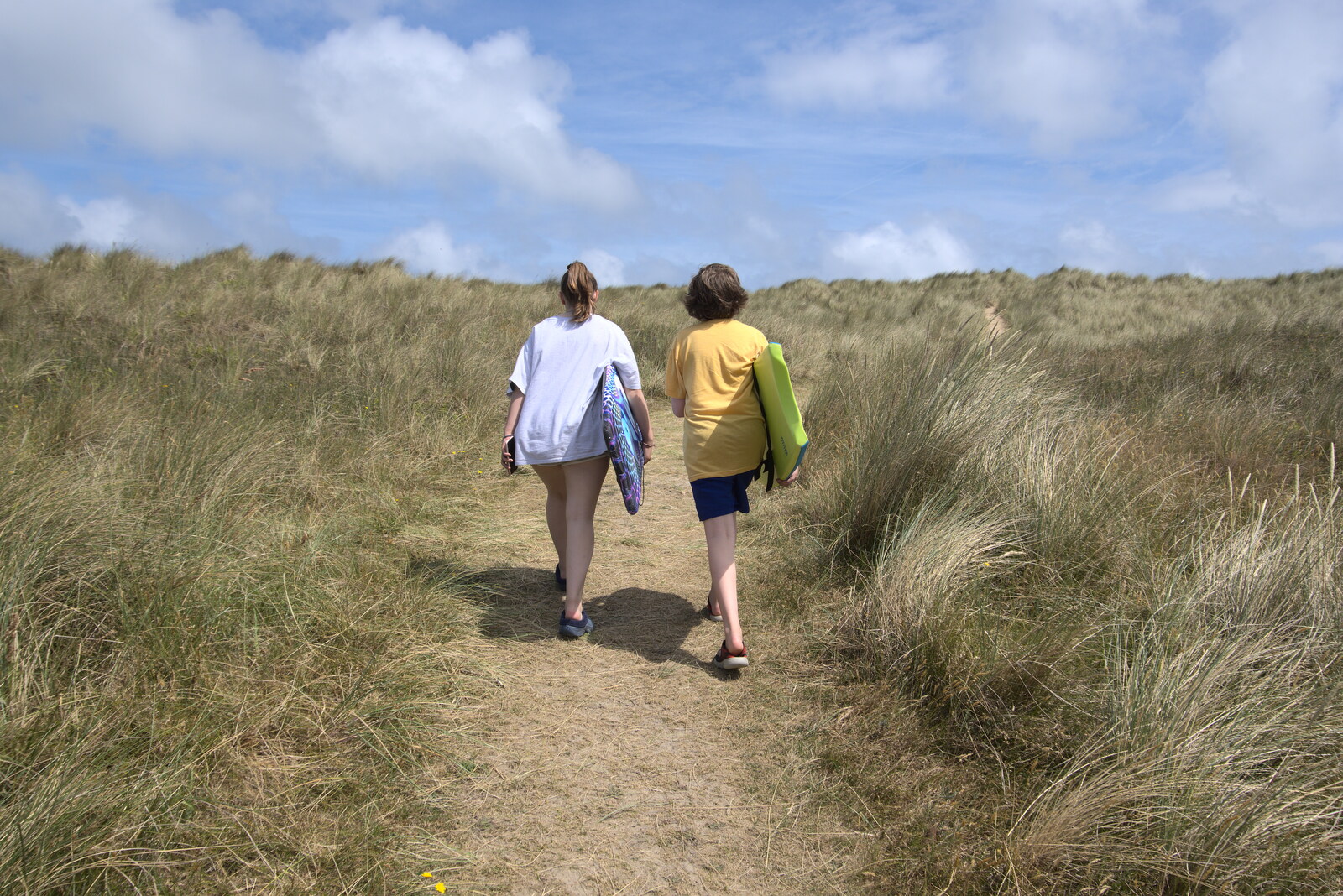 Sophie and Fred head off to the beach from Camping in the Dunes, Waxham Sands, Norfolk - 9th July 2022