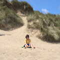 Camping in the Dunes, Waxham Sands, Norfolk - 9th July 2022, Fred sits on the sand