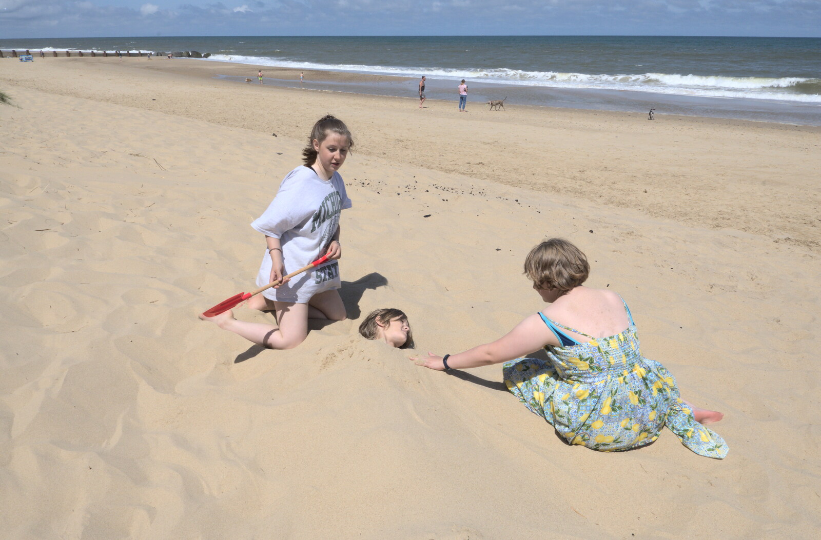 Harry gets buried in the sand from Camping in the Dunes, Waxham Sands, Norfolk - 9th July 2022