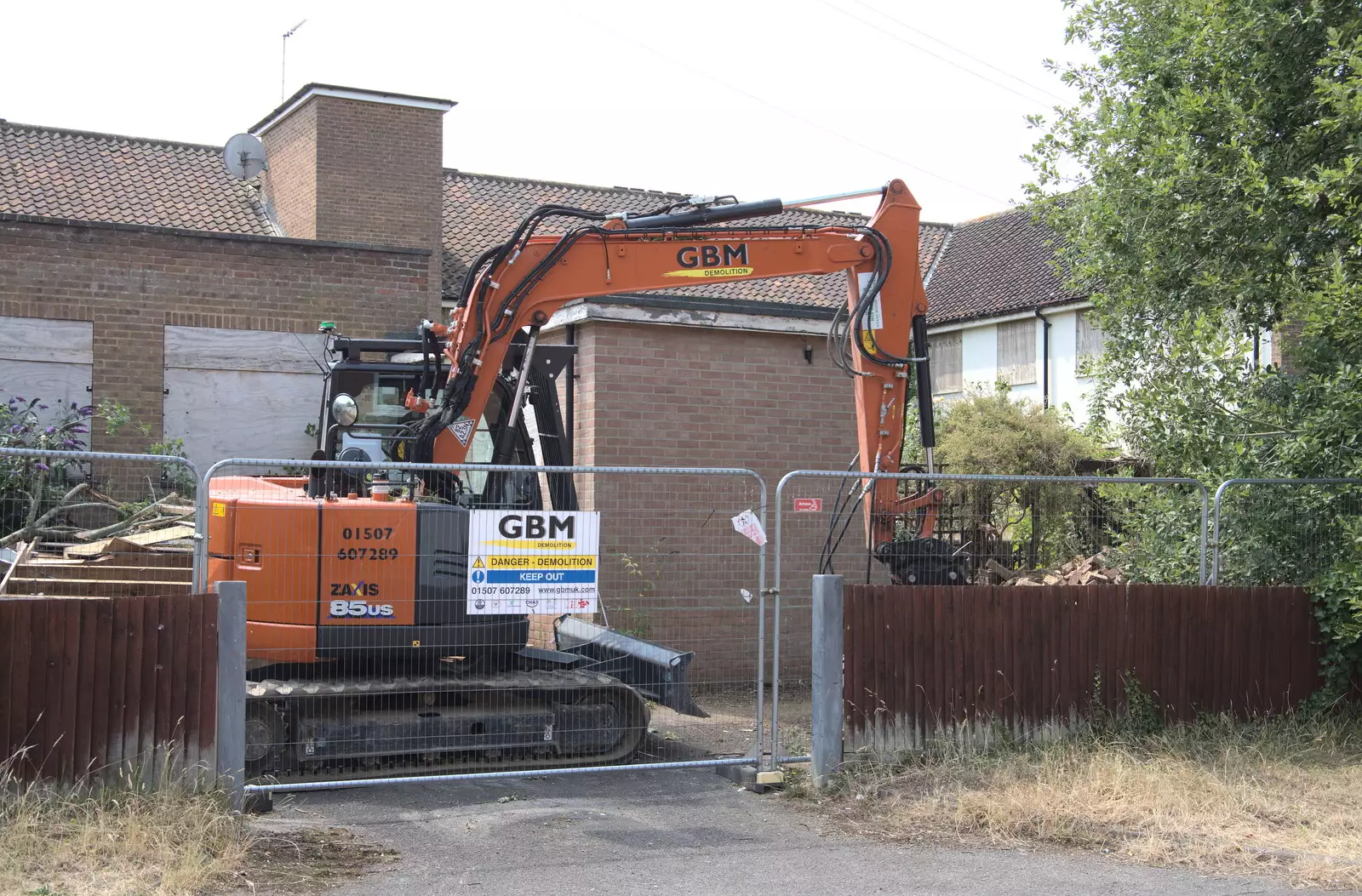 The diggers are in place to demolish Paddock House, from A July Miscellany, Diss, Eye and Norwich - 23rd July 2022