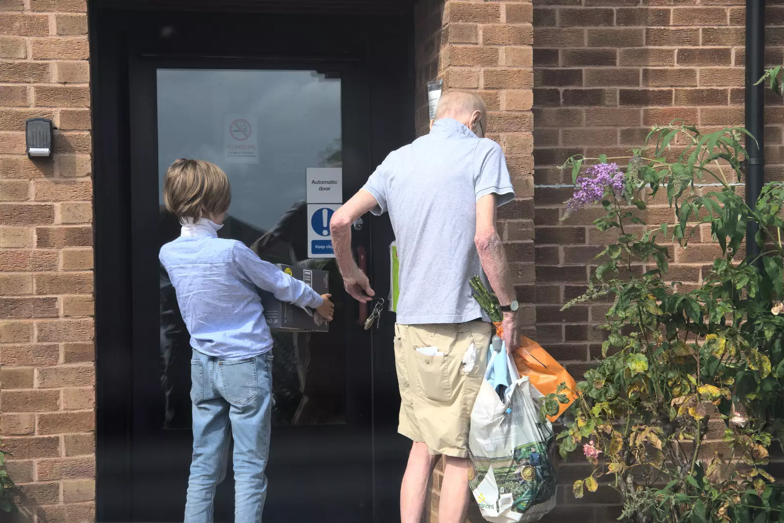 Harry helps Grandad in with his shopping, from A July Miscellany, Diss, Eye and Norwich - 23rd July 2022