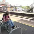 Harry on the bike racks as we wait for the train, A July Miscellany, Diss, Eye and Norwich - 23rd July 2022