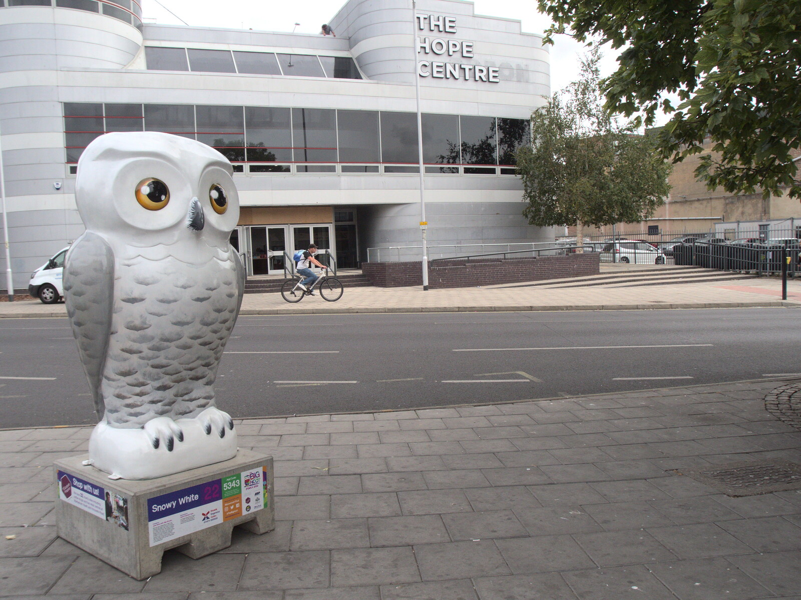 The Eye Piggy Tail Trail and Ipswich Dereliction, Suffolk - 29th July 2022: A grey owl outside the former Odeon Cinema