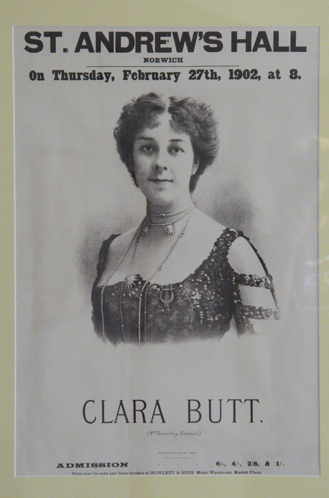 The World Cube Association Rubik's Competition, St. Andrew's Hall, Norwich - 31st July 2022: A poster of Victorian superstar Clara Butt