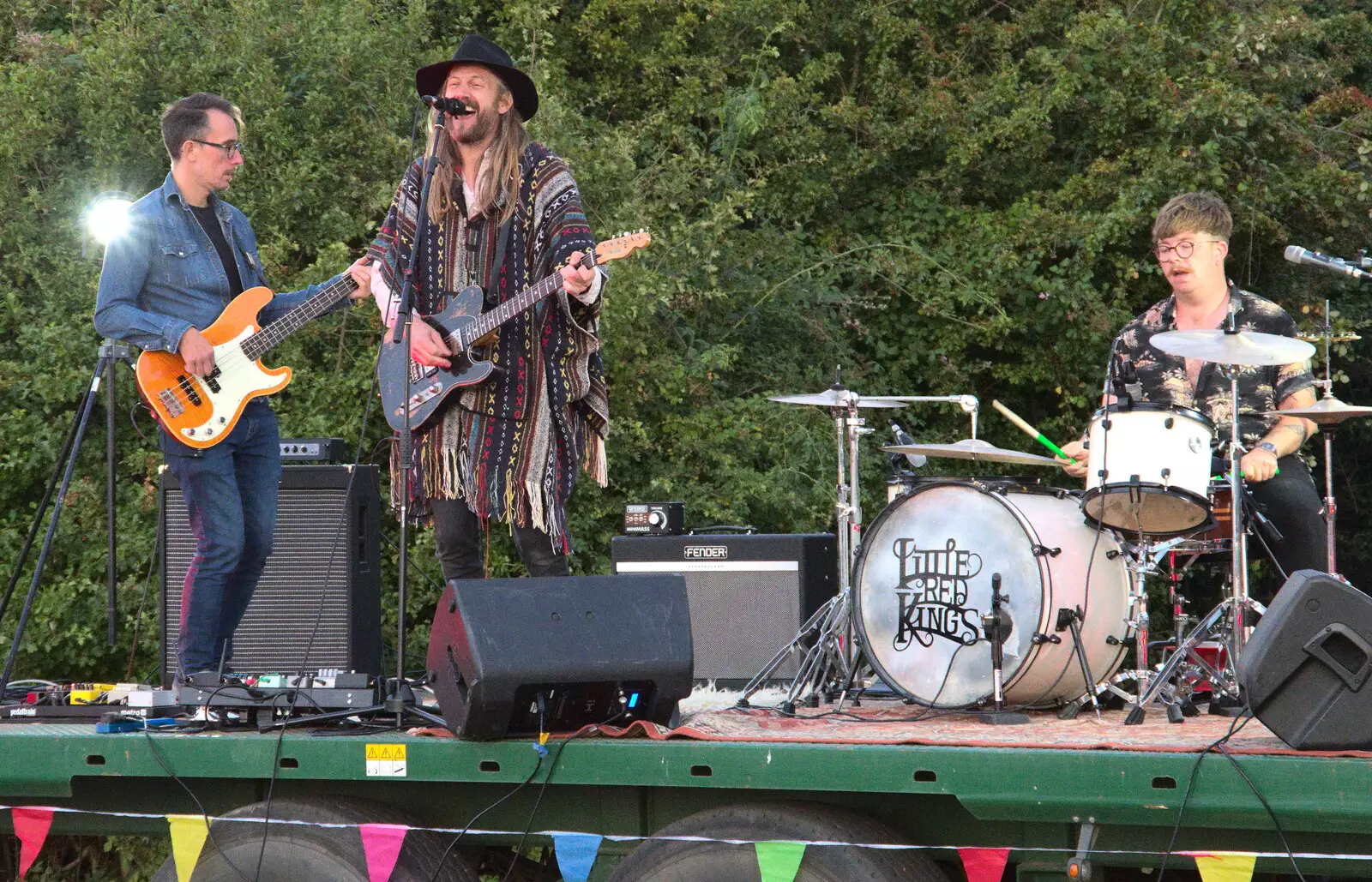 Ben Beach, Jason Wick and the band's new drummer, from Little Red Kings at Fly High Festival, Seething Airfield, Norfolk - 5th August 2022