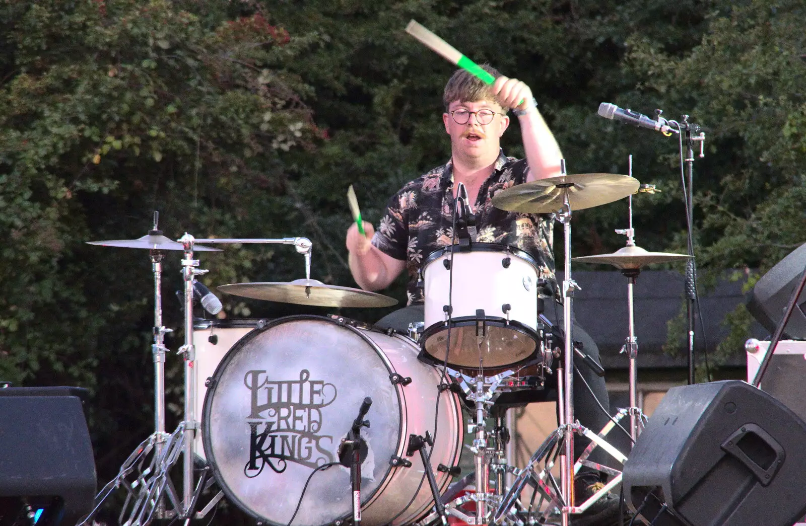 Drumming action, from Little Red Kings at Fly High Festival, Seething Airfield, Norfolk - 5th August 2022