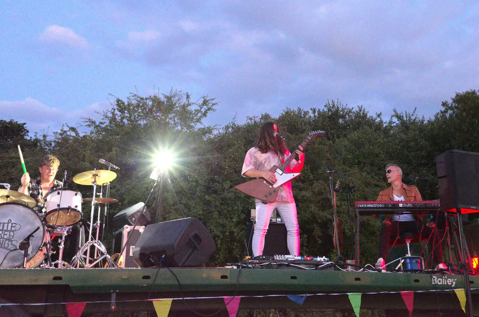 Dougie Archer shreds the axe, from Little Red Kings at Fly High Festival, Seething Airfield, Norfolk - 5th August 2022