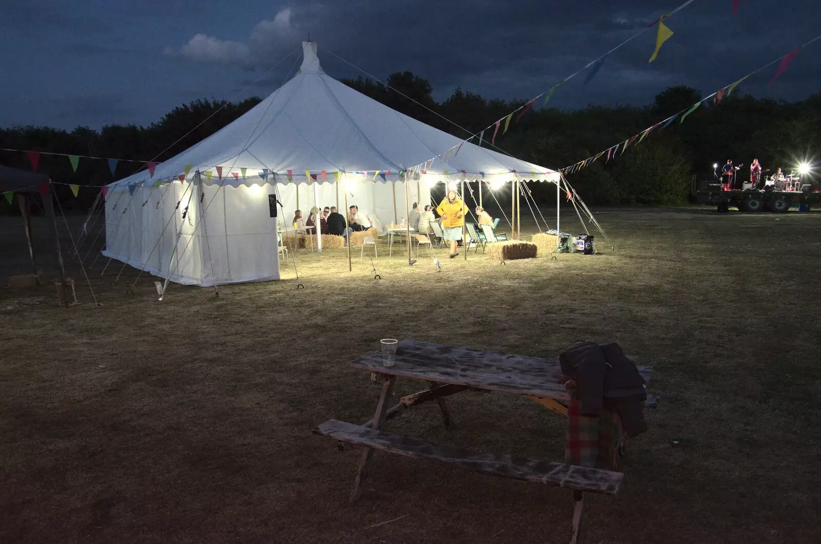 A marquee is an oasis of light in the field, from Little Red Kings at Fly High Festival, Seething Airfield, Norfolk - 5th August 2022