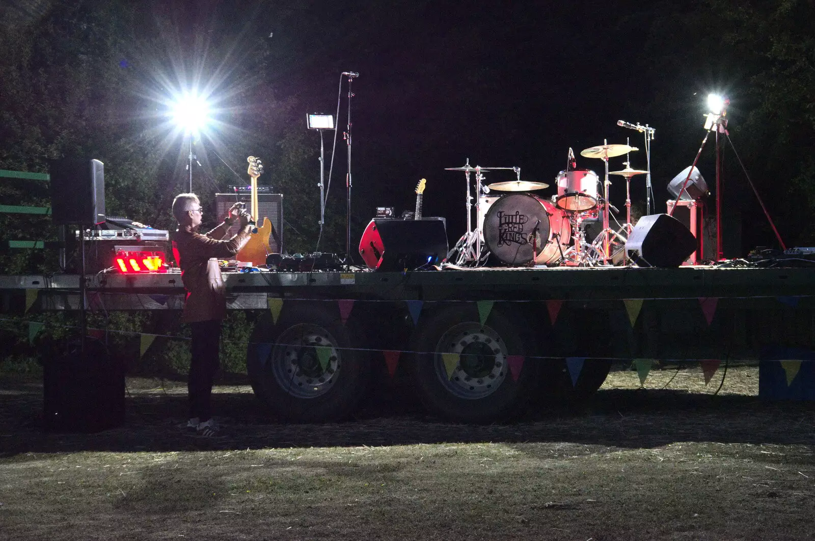 Craig Stevenson takes a photo of the stage, from Little Red Kings at Fly High Festival, Seething Airfield, Norfolk - 5th August 2022