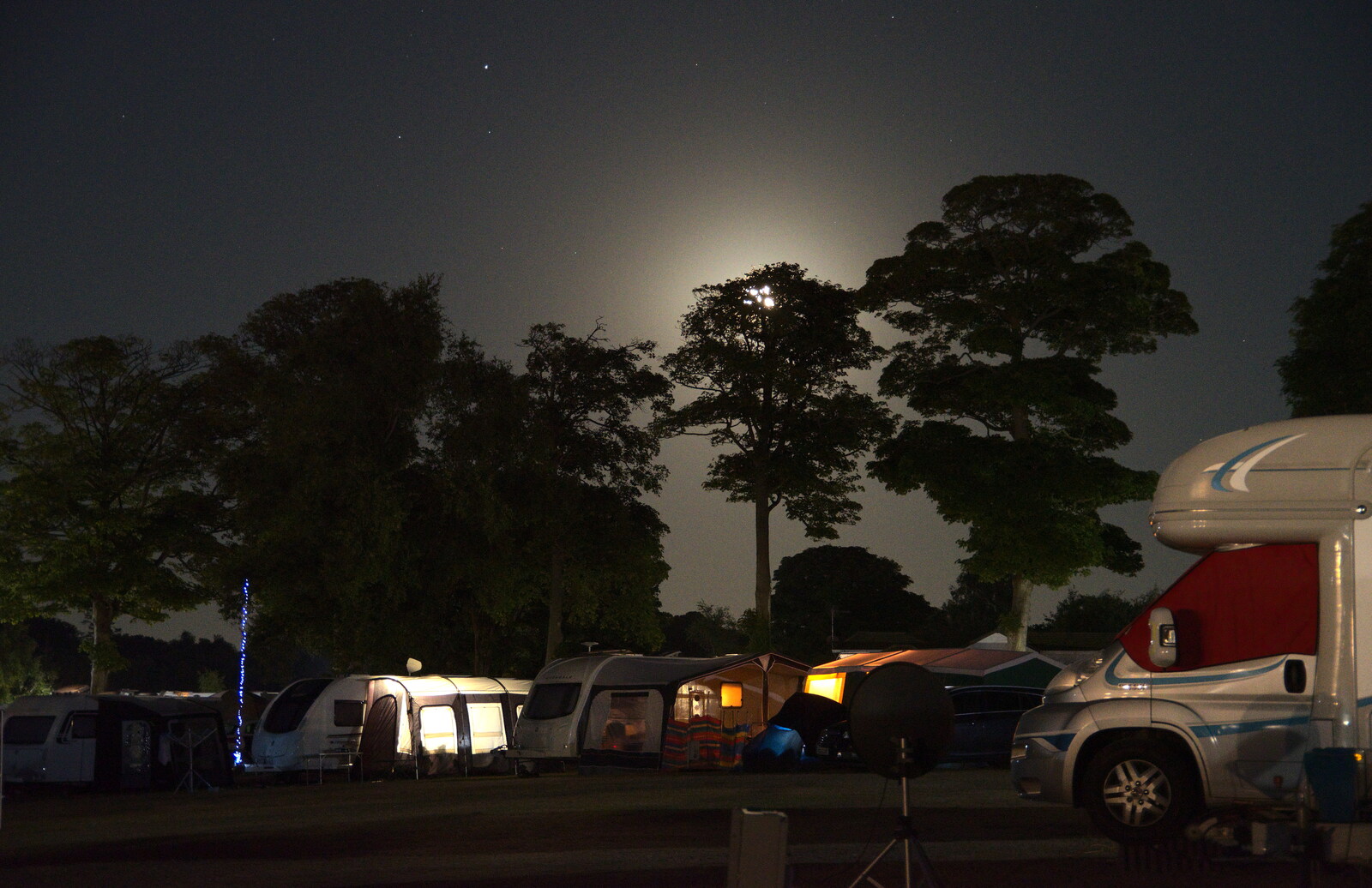 The moon rises over the campsite from Camping at Forest Park, Cromer, Norfolk - 12th August 2022