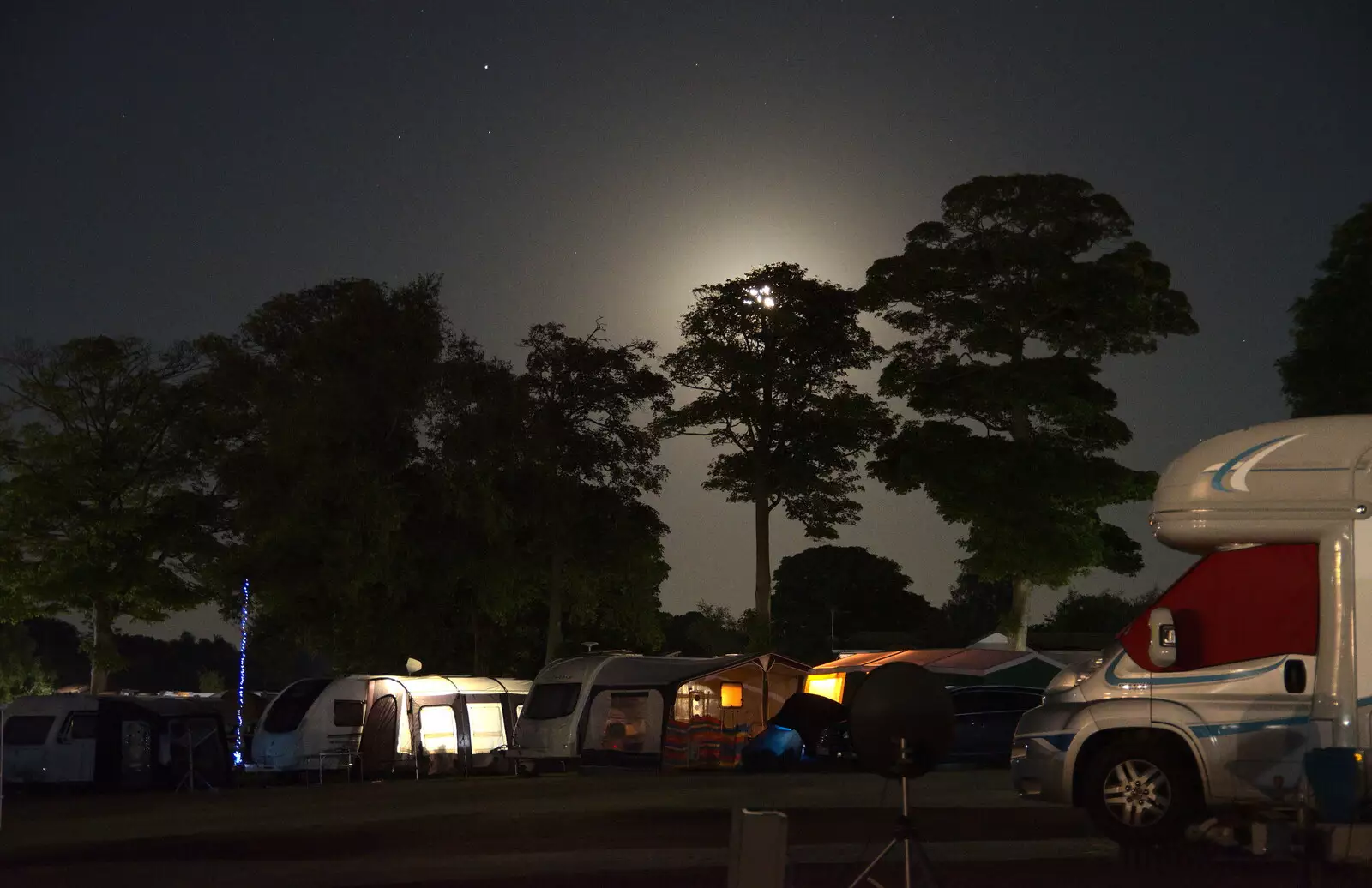 The moon rises over the campsite, from Camping at Forest Park, Cromer, Norfolk - 12th August 2022