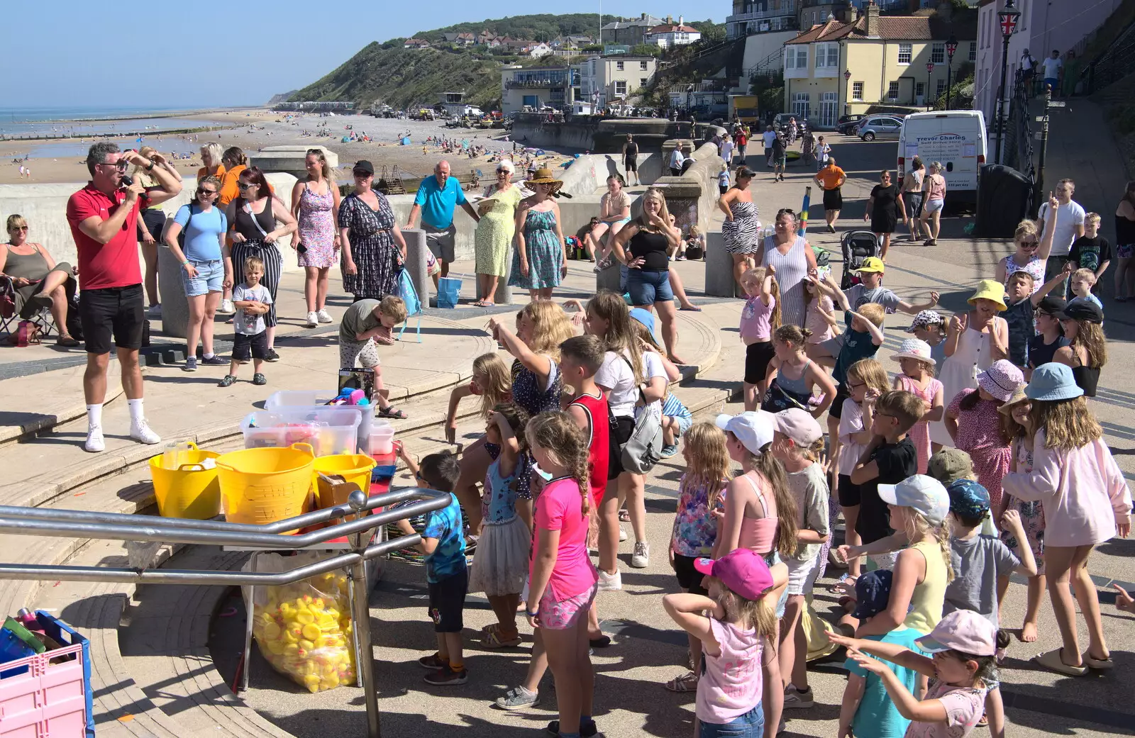 A DJ runs a kids' dancing competition, from Camping at Forest Park, Cromer, Norfolk - 12th August 2022