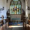 Distinctive stained glass in St. Martin's, Camping at Forest Park, Cromer, Norfolk - 12th August 2022