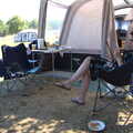 Camping at Forest Park, Cromer, Norfolk - 12th August 2022, Isobel does some crochet in the awning