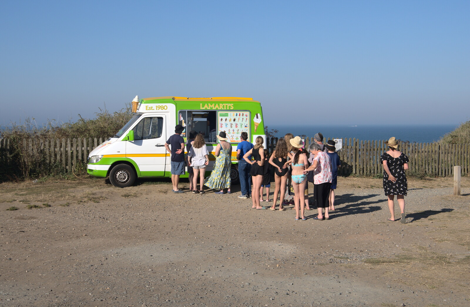 Isobel joins a big queue for ice creams from Camping at Forest Park, Cromer, Norfolk - 12th August 2022