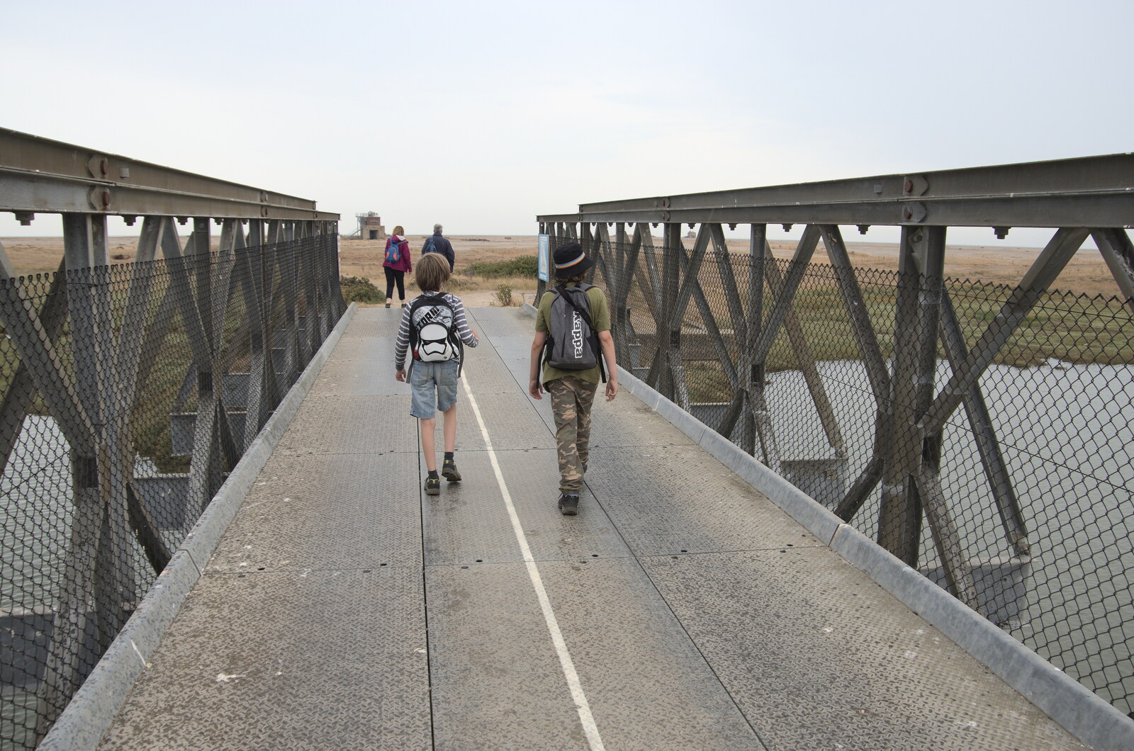 Harry and Fred on the Bailey bridge from A Trip to Orford Ness, Orford, Suffolk - 16th August 2022