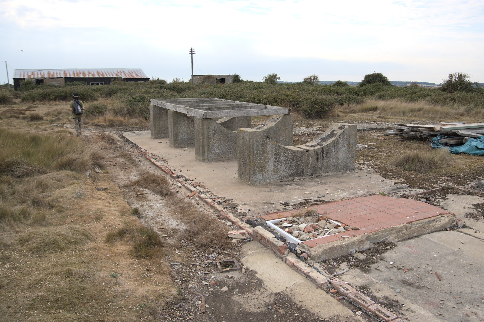 An old shower and a big concrete tank stand from A Trip to Orford Ness, Orford, Suffolk - 16th August 2022
