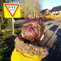 Harry's got mad hair as we wait for the school bus, Art at The Bank, Eye, Suffolk - 17th August 2022