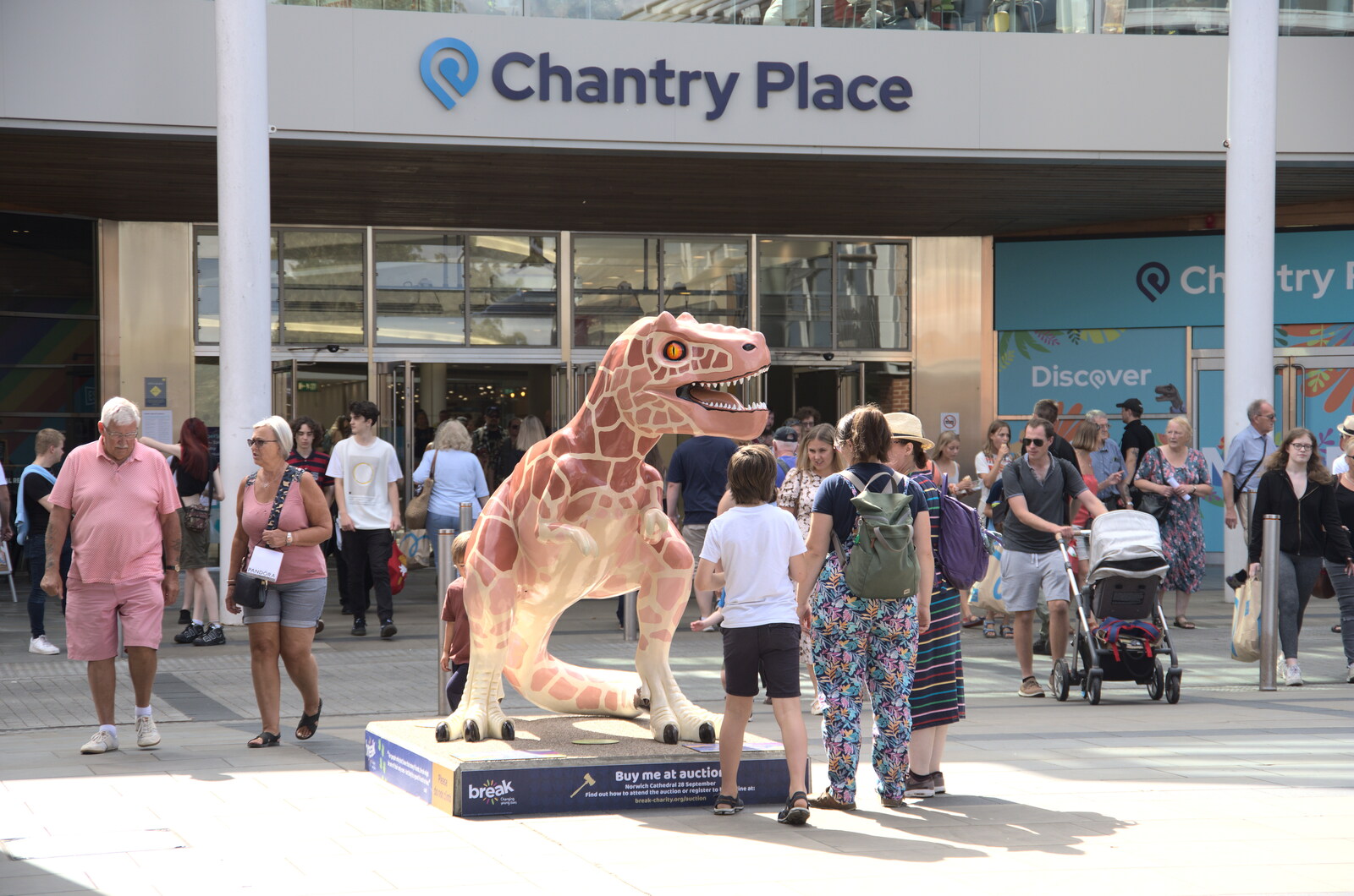 A Norwich Trip, and Rob Folkard and Jo at The Bank, Eye, Suffolk - 20th August 2022: A Chantry Place dinosaur