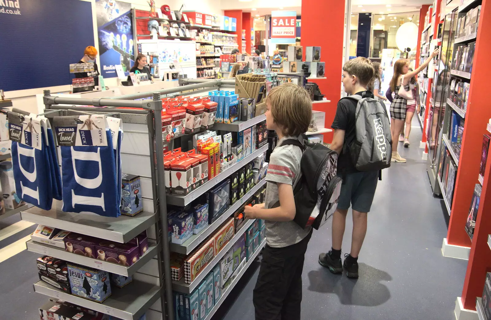 The boys are checking out a gadget shop, from A Norwich Trip, and Rob Folkard and Jo at The Bank, Eye, Suffolk - 20th August 2022