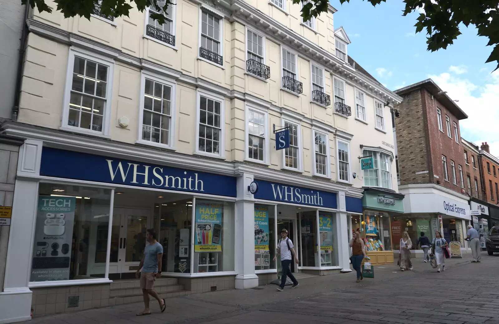 WHSmith is in quite a grand building, from A Norwich Trip, and Rob Folkard and Jo at The Bank, Eye, Suffolk - 20th August 2022