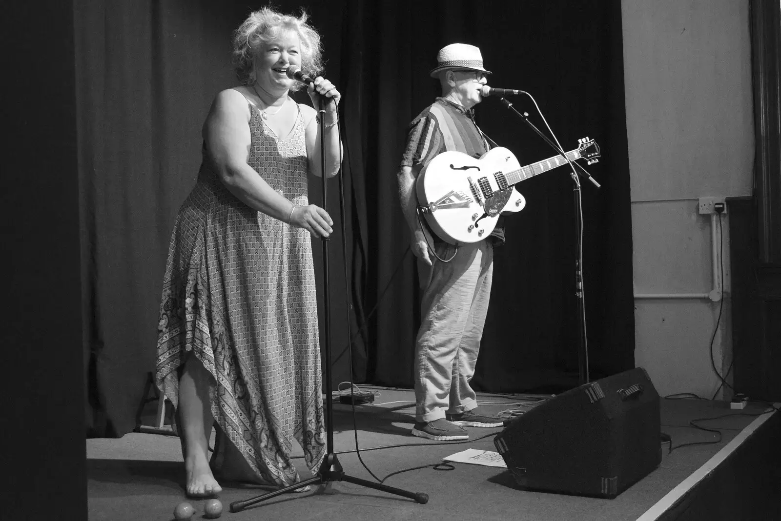 Jo and Rob take to the stage, from A Norwich Trip, and Rob Folkard and Jo at The Bank, Eye, Suffolk - 20th August 2022