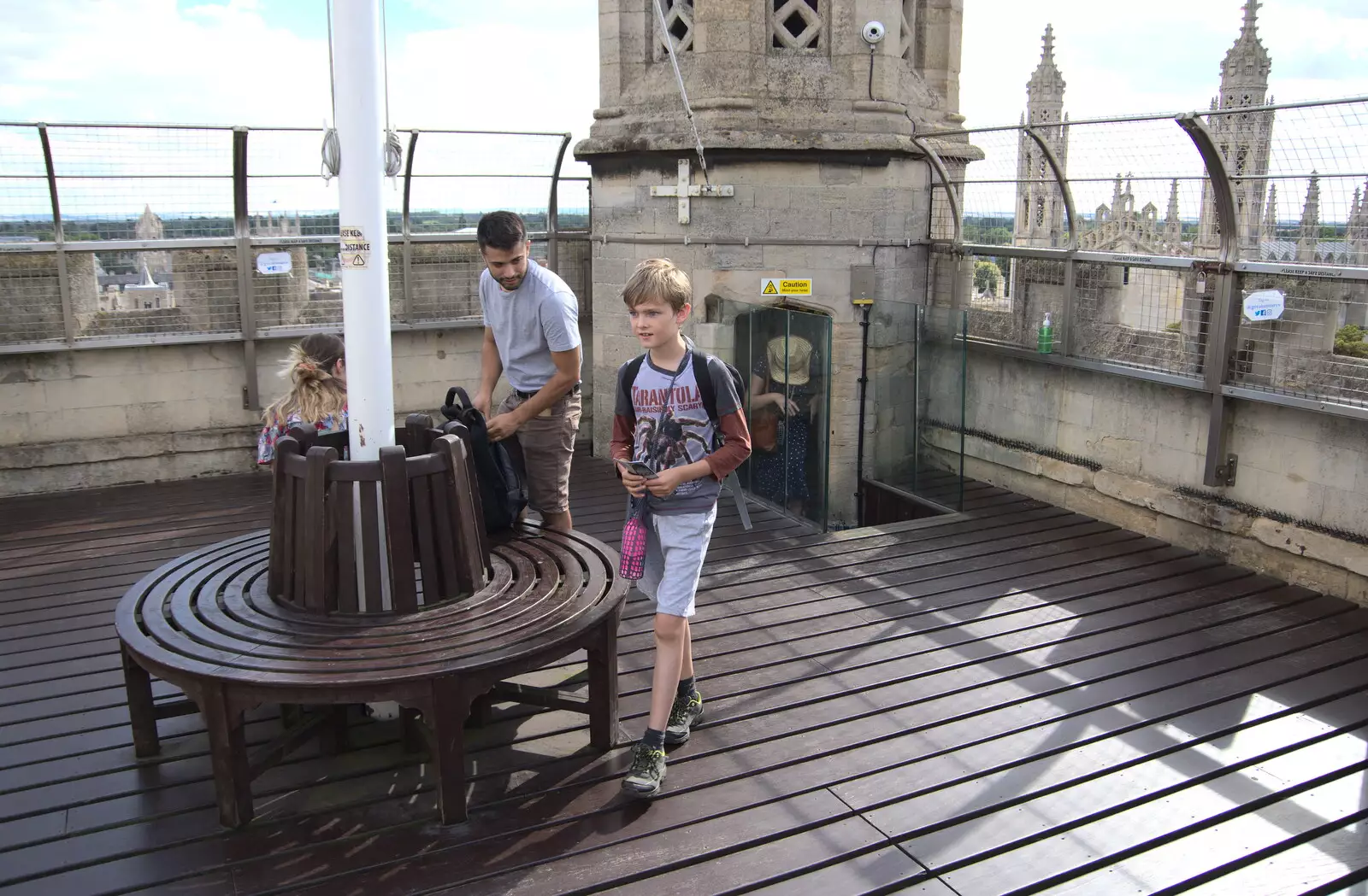 Harry makes it to the top of the tower, from Anglesey Abbey and a #StandWithUkraine Demo, Cambridge - 24th August 2022