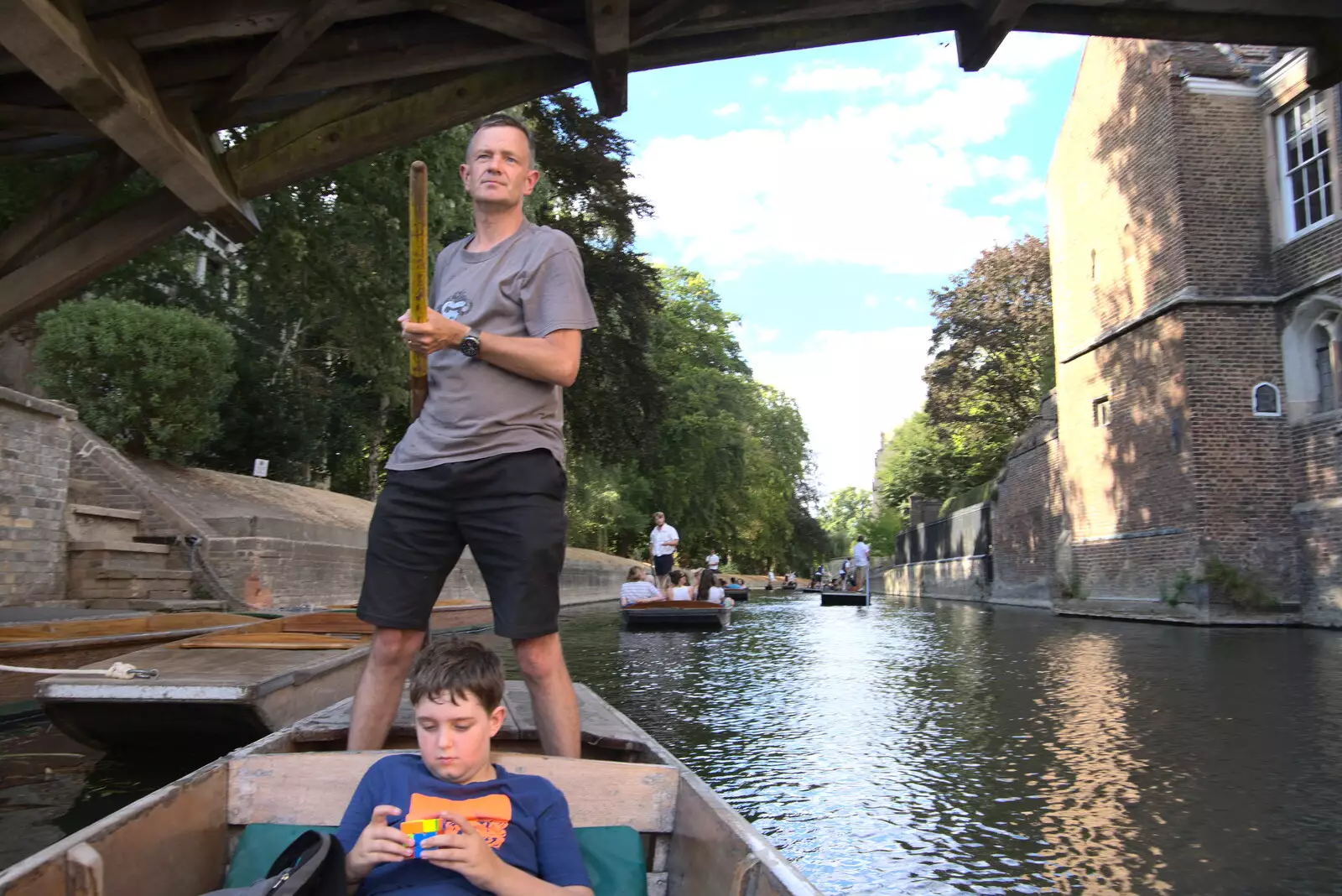 Nosher punts as Fred does Rubik's cube, from Anglesey Abbey and a #StandWithUkraine Demo, Cambridge - 24th August 2022