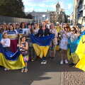 Anglesey Abbey and a #StandWithUkraine Demo, Cambridge - 24th August 2022, Lots of flags wave around