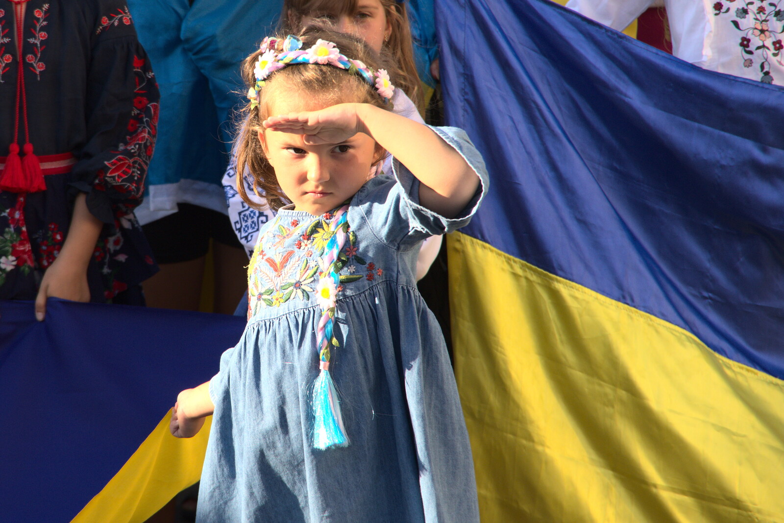 A small girl looks about from Anglesey Abbey and a #StandWithUkraine Demo, Cambridge - 24th August 2022