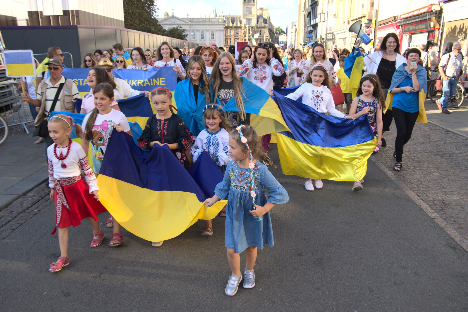 Heading down King's Parade from Anglesey Abbey and a #StandWithUkraine Demo, Cambridge - 24th August 2022