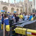 The march funnels through the anti-personnel barriers, Anglesey Abbey and a #StandWithUkraine Demo, Cambridge - 24th August 2022