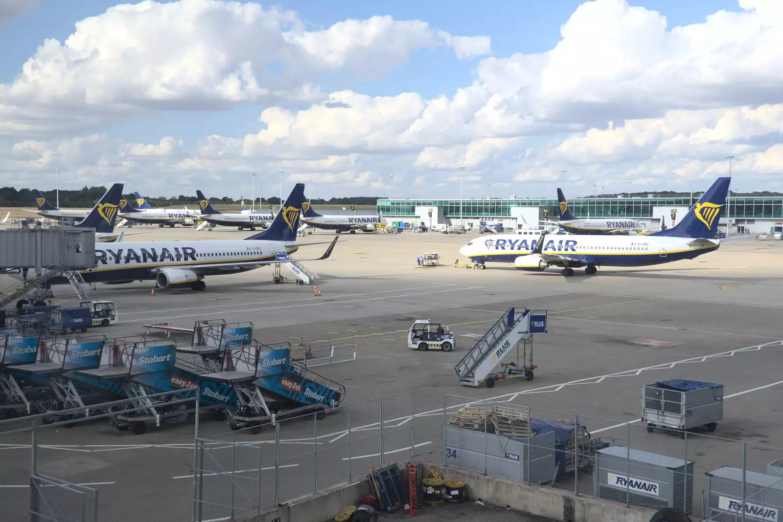 Ruinair planes on the apron, from The Flags of Arezzo, Tuscany, Italy - 28th August 2022