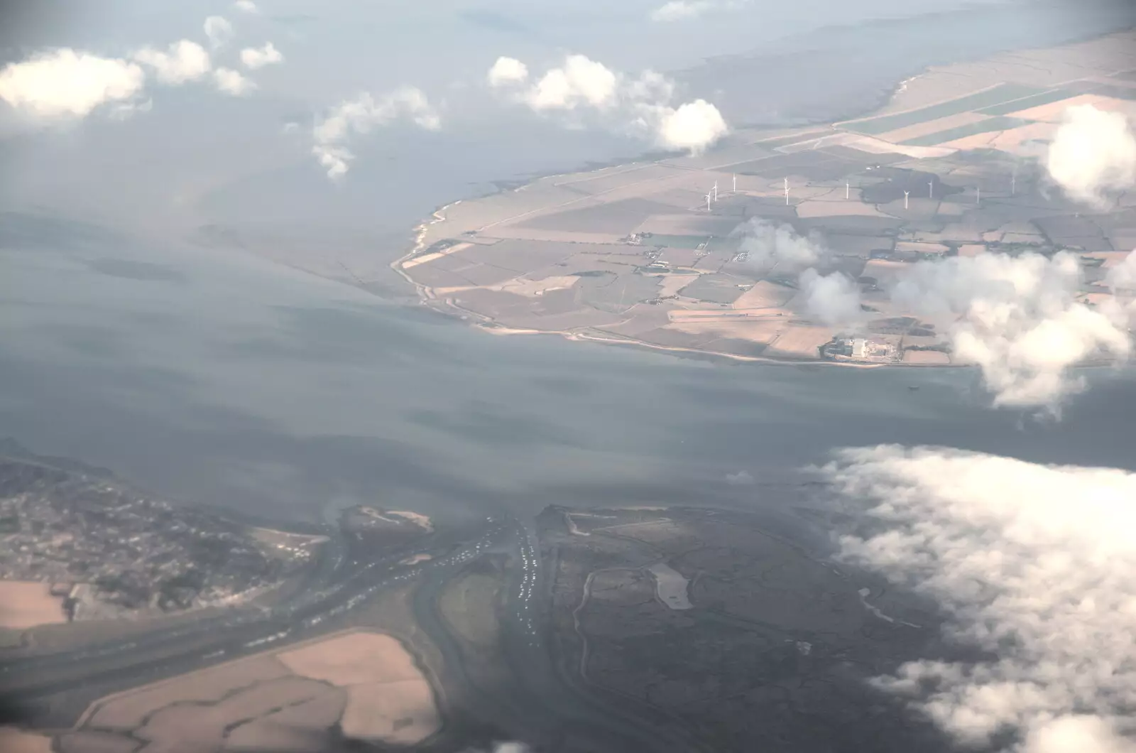 An estuary and a windfarm from the air, from The Flags of Arezzo, Tuscany, Italy - 28th August 2022