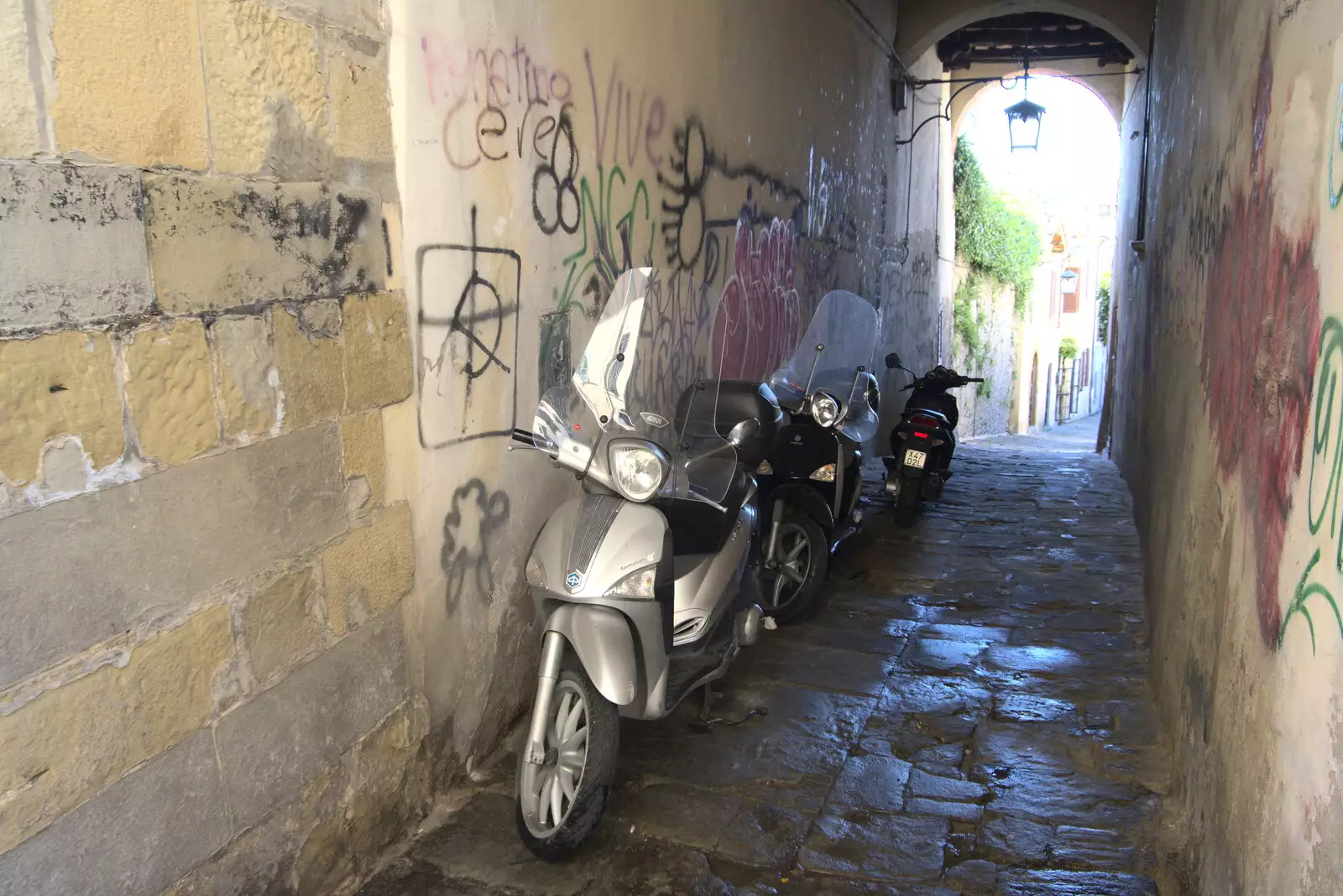 Mopeds in a side alley, from The Flags of Arezzo, Tuscany, Italy - 28th August 2022