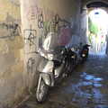 Mopeds in a side alley, The Flags of Arezzo, Tuscany, Italy - 28th August 2022