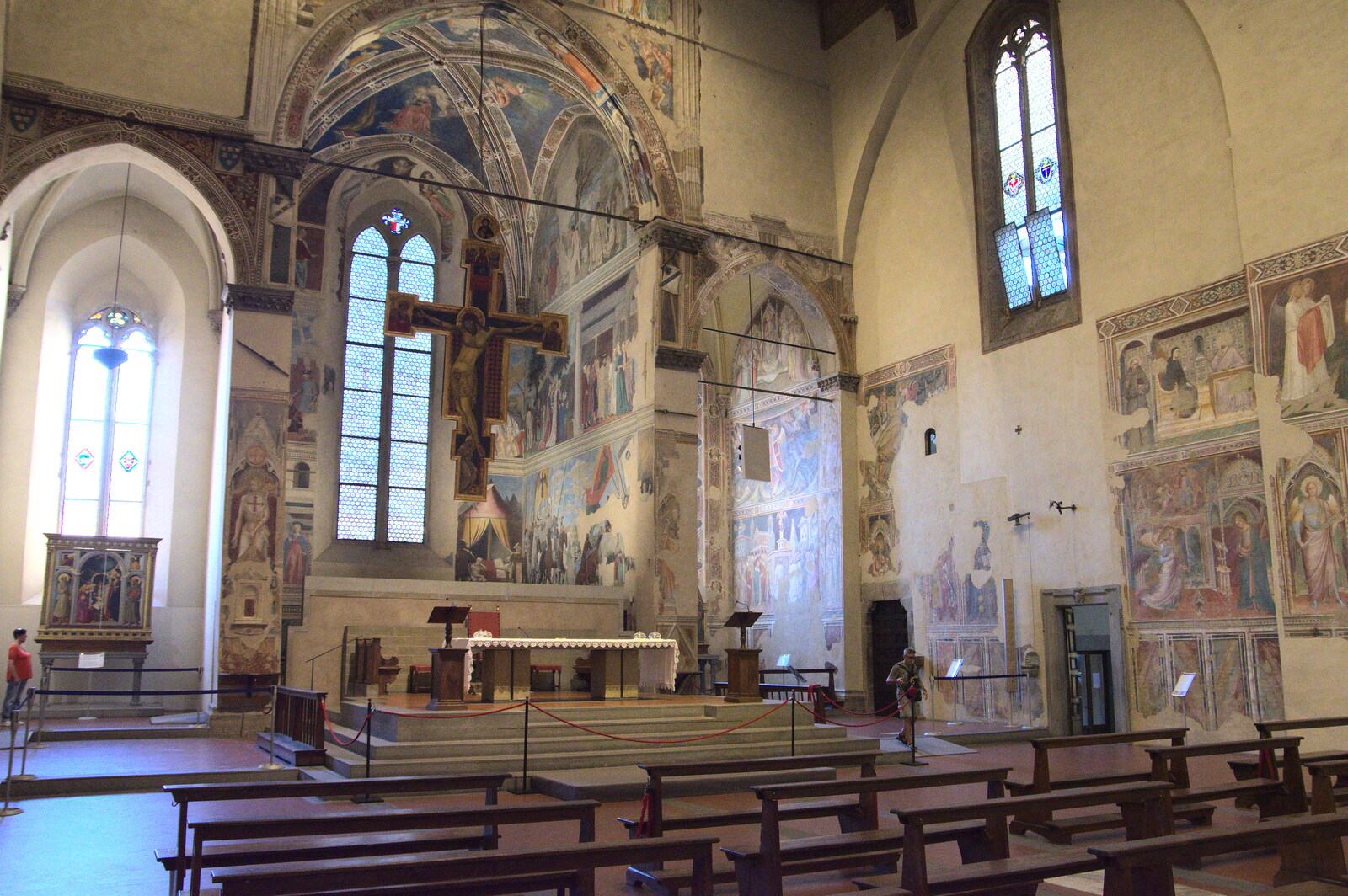 The Flags of Arezzo, Tuscany, Italy - 28th August 2022: Inside Santa Maria della Pieve