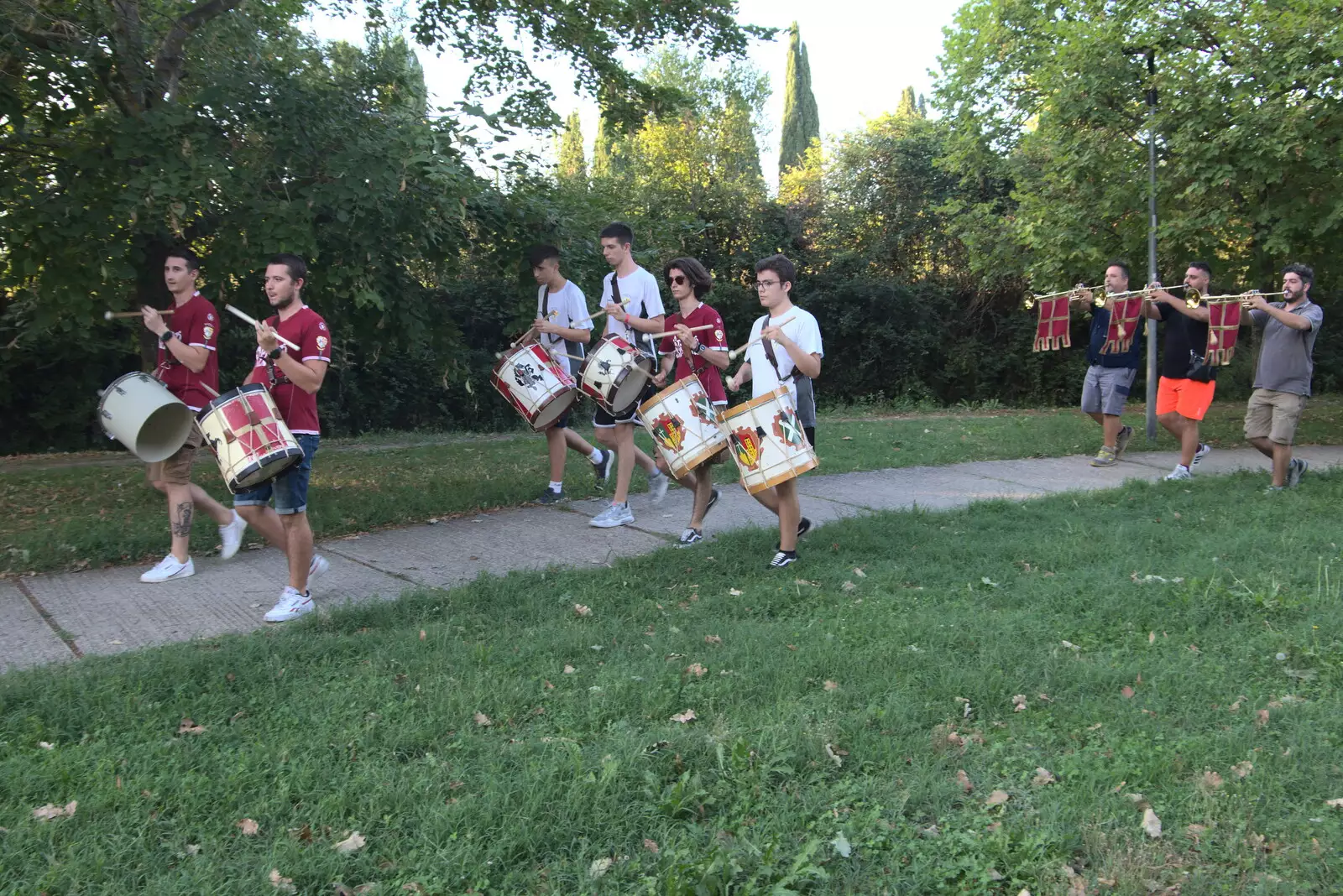 Drums and trumpets as the band practices, from The Flags of Arezzo, Tuscany, Italy - 28th August 2022