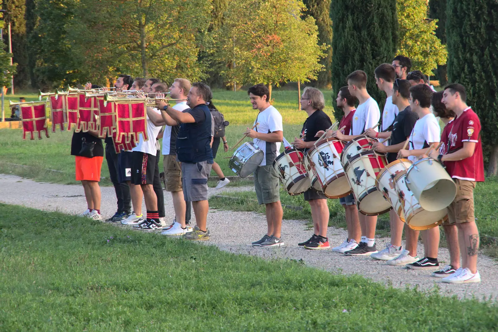 The trumpets do a fanfare, from The Flags of Arezzo, Tuscany, Italy - 28th August 2022