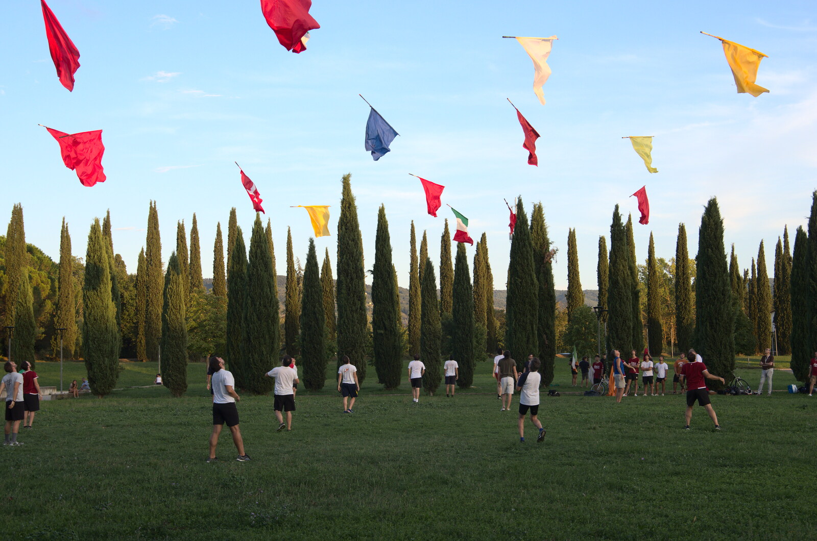The Flags of Arezzo, Tuscany, Italy - 28th August 2022: Massed flag throwing