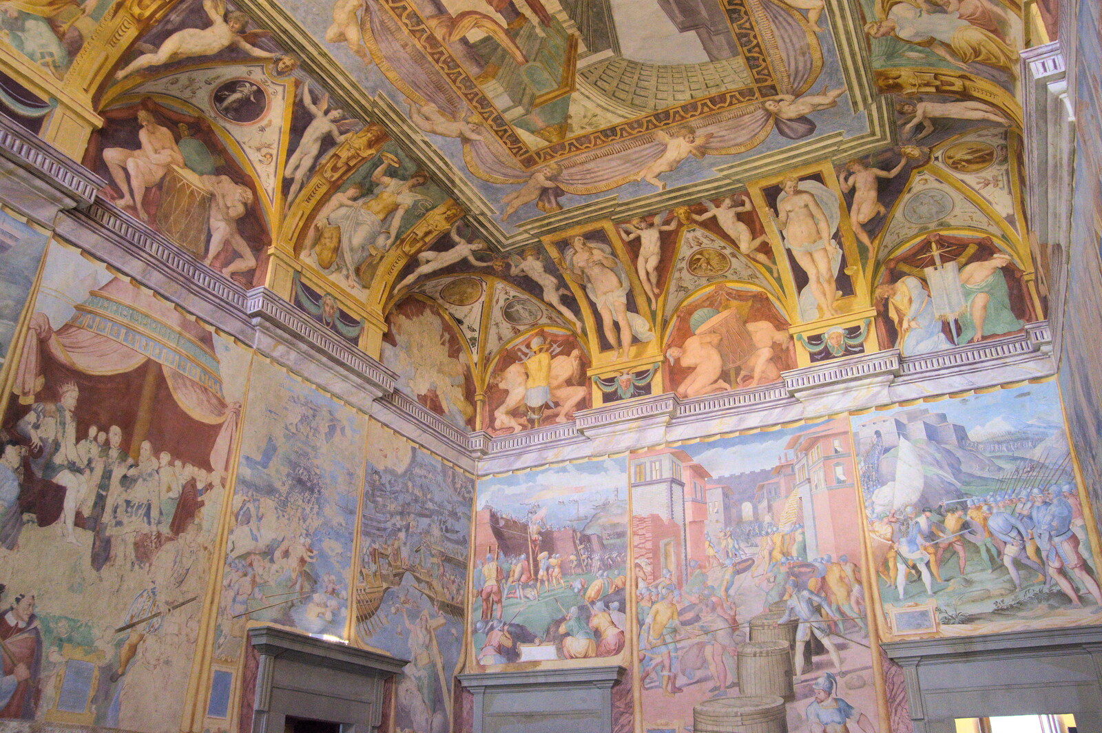 Castiglio Del Lago and Santuario della Verna, Umbria and Tuscany, Italy - 1st September 2022: Ceiling frescos in the Palazzo della Corgna