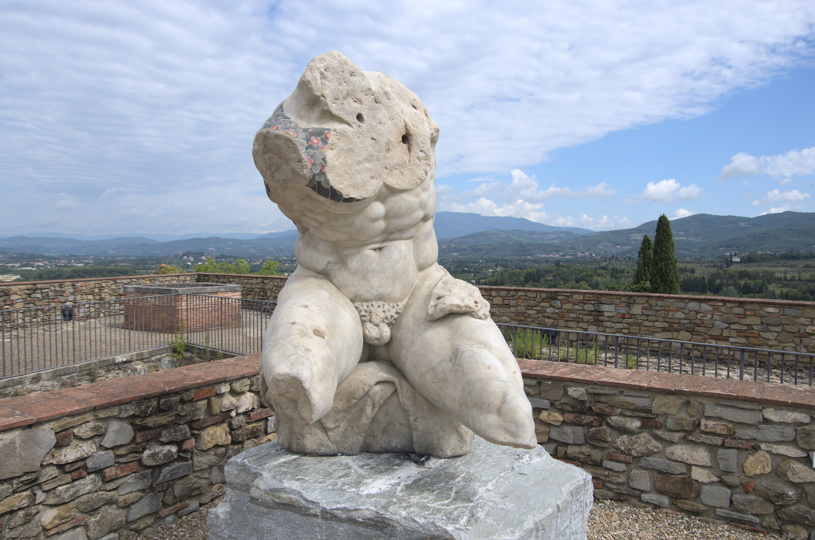 Castiglio Del Lago and Santuario della Verna, Umbria and Tuscany, Italy - 1st September 2022: Another sculpture on the top of the fortress