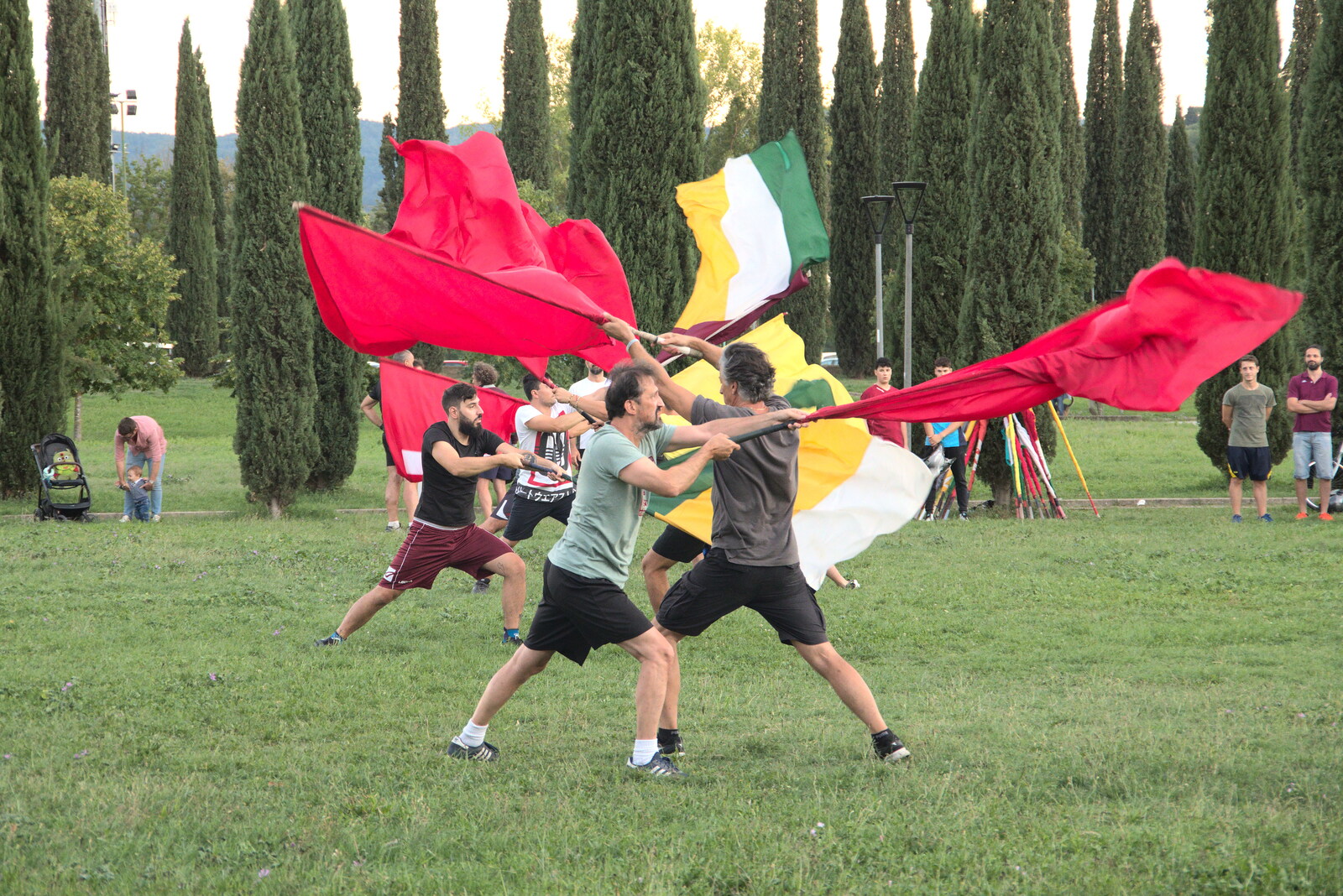 A Day by the Pool and a Festival Rehearsal, Arezzo, Italy - 3rd September 2022: More flag stabbing