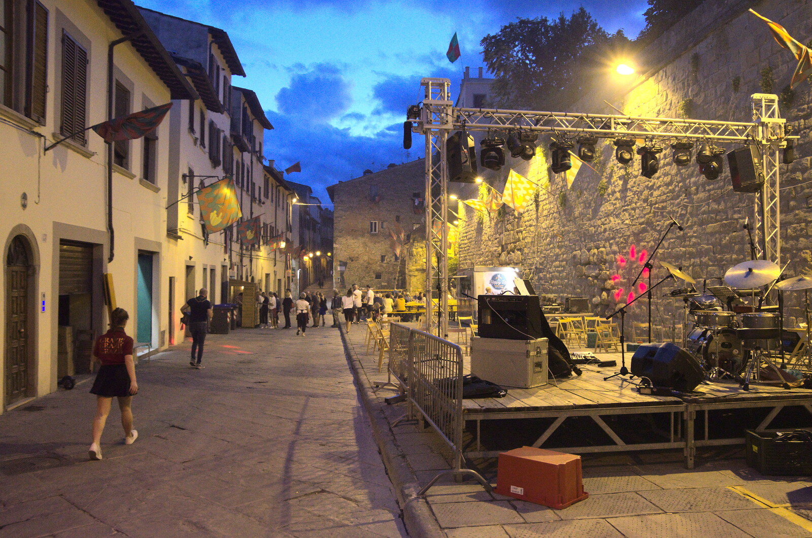 A Day by the Pool and a Festival Rehearsal, Arezzo, Italy - 3rd September 2022: A stage is set up on Via Colcitrone