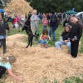 Chickens' dog bounces around chasing straw, Thrandeston History, and Scouts Duck Race, Eye, Suffolk - 24th September 2022
