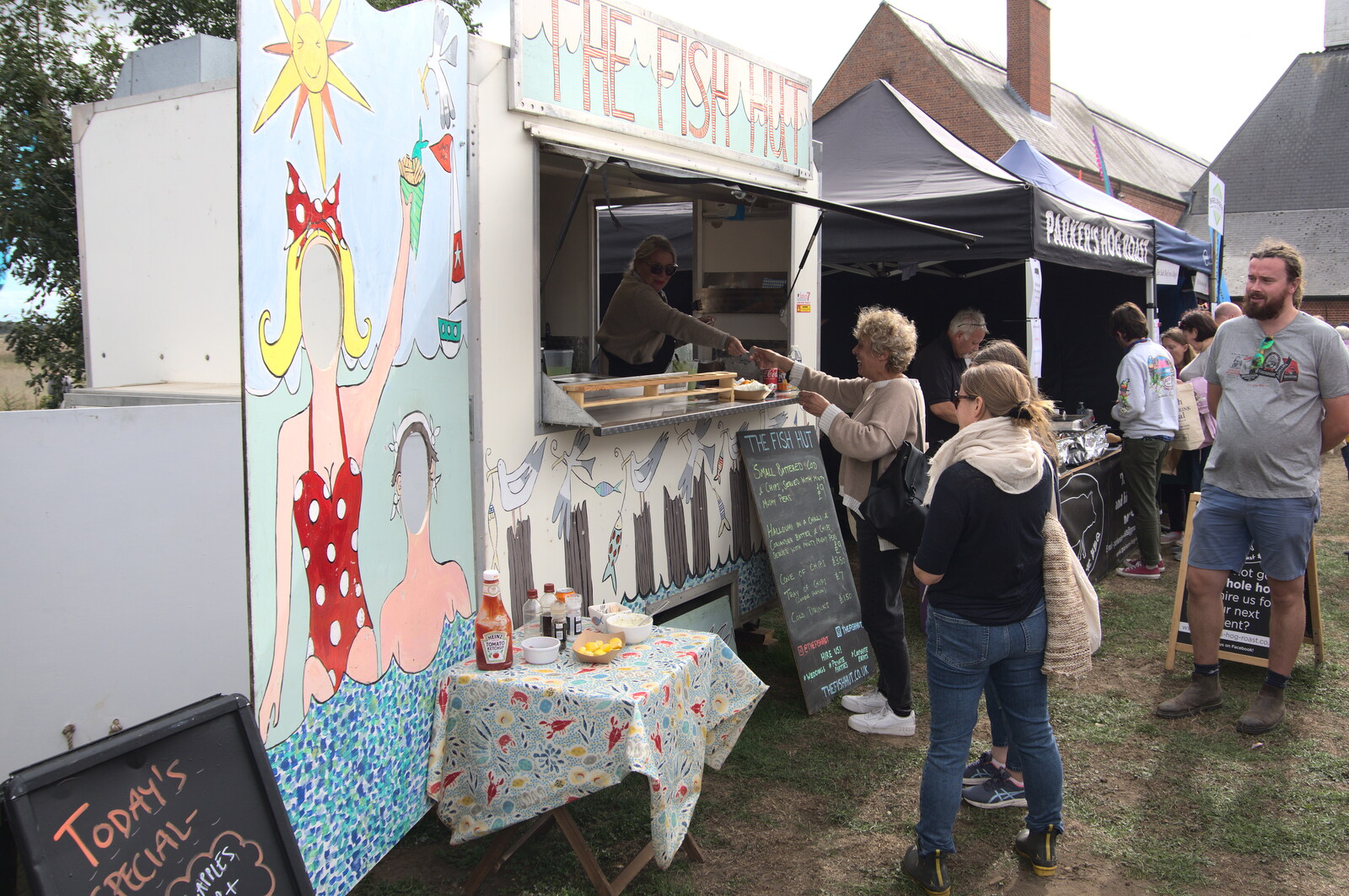 The Fish Hut van, next to our queue from The Aldeburgh Food Festival, Snape Maltings, Suffolk - 25th September 2022