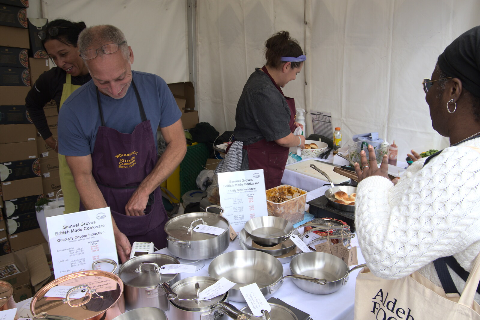 The dudes from Woodbridge kitchen shop are there from The Aldeburgh Food Festival, Snape Maltings, Suffolk - 25th September 2022